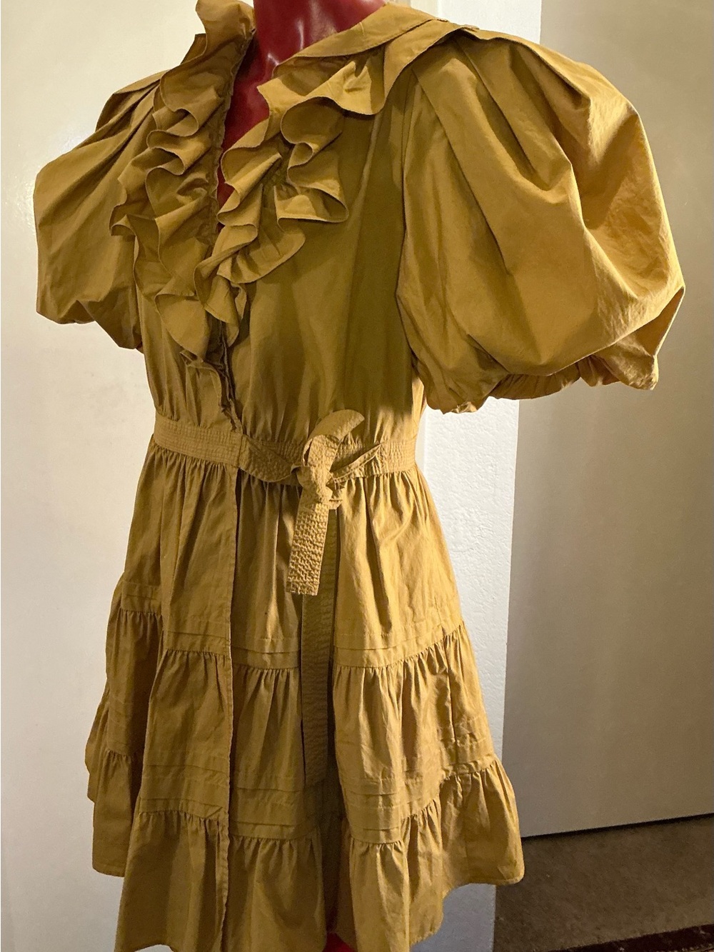 ULLA JOHNSON “MAUDE” Mustard Ruffle V-Neck Mini Dress Women Sz 8 - Picture 4 of 17